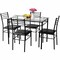 Black Iron Dining Set with Tempered Glass Table and 4 Cushioned Chairs